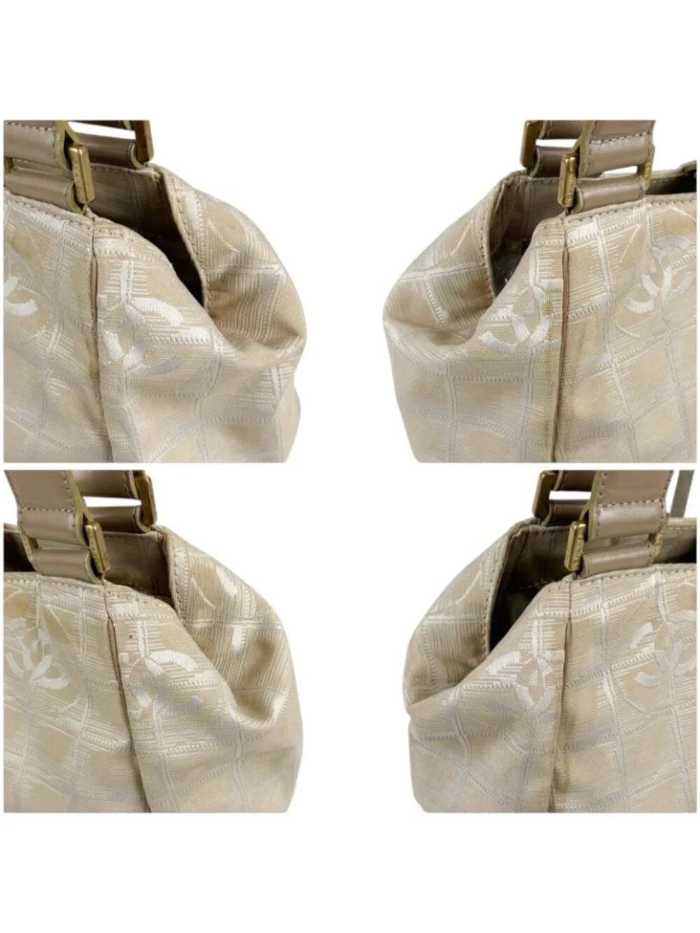 Chanel New Travel Line Handbag Satchel Beige White Nylon Canvas